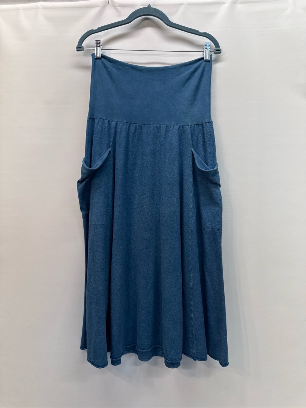 Gaia Conceptions Long Midi Skirt Hemp Sz L Indigo Blue Pockets Lagenlook Hippie